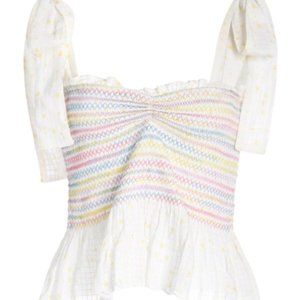 Love Shack Fancy Bucky Tank Top smocked tie open M